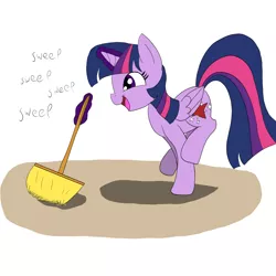 Size: 3000x3000 | Tagged: safe, artist:otakuponi, derpibooru import, twilight sparkle, twilight sparkle (alicorn), alicorn, pony, broom, magic, open mouth, simple background, smiling, solo, sweeping, sweepsweepsweep, telekinesis, white background