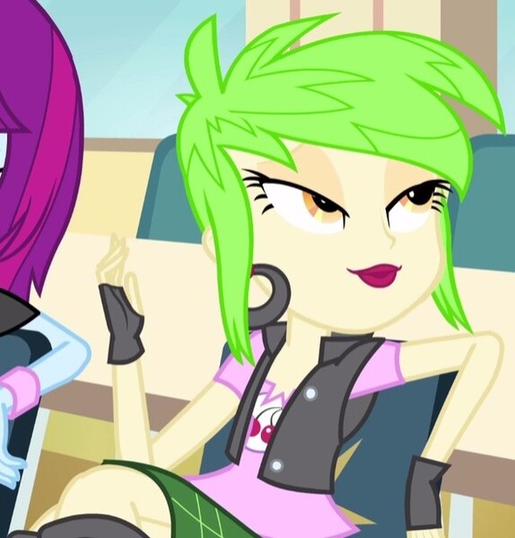 Size: 590x617 | Tagged: safe, derpibooru import, screencap, cherry crash, mystery mint, equestria girls, rainbow rocks, boots, clothes, cropped, ear piercing, earring, female, fingerless gloves, gloves, jewelry, lidded eyes, piercing, shoes, skirt