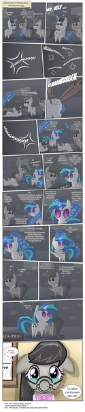 Size: 3368x16190 | Tagged: safe, artist:perfectblue97, derpibooru import, octavia melody, vinyl scratch, oc, earth pony, pony, unicorn, comic:without magic, absurd resolution, black eye, comic, crying, cute, feels, female, implied anal insertion, implied insertion, injured, insane asylum, knife, levitation, magic, male, mare, muzzle, on back, pointy ponies, poster, sad, stallion, telekinesis