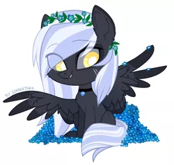 Size: 902x857 | Tagged: safe, artist:sonnatora, derpibooru import, oc, oc:static nexus, unofficial characters only, pegasus, pony, choker, female, flower, jewelry, necklace, simple background, solo, white background