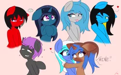 Size: 7200x4500 | Tagged: safe, artist:ramoncrimson935, derpibooru import, oc, oc:heart sketch, oc:moonheart, oc:onyx heart, oc:roxana, oc:starlight starbright, unofficial characters only, pony, unicorn, absurd resolution, cute, female, group, male, mare, ocbetes, pink background, simple background, stallion