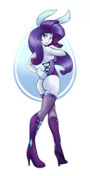 Size: 986x1920 | Tagged: suggestive, artist:ambris, derpibooru import, rarity, art pack:an equestrian easter, equestria girls, an equestrian easter, art pack, ass, bedroom eyes, blushing, boots, breasts, bunny ears, bunny suit, busty rarity, clothes, easter egg, female, high heel boots, leotard, lidded eyes, looking back, rearity, sexy, simple background, socks, solo, solo female, standing, straps, stupid sexy rarity, thigh highs, thong leotard, white background