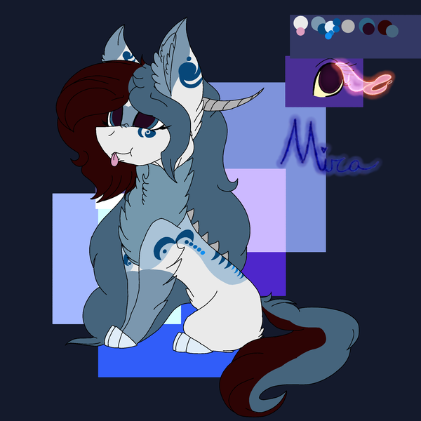 Size: 2560x2560 | Tagged: safe, artist:brokensilence, derpibooru import, oc, oc:mira songheart, unofficial characters only, draconequus, :p, body markings, chest fluff, draconequified, horns, paws, redesign, reference sheet, solo, species swap, tongue out