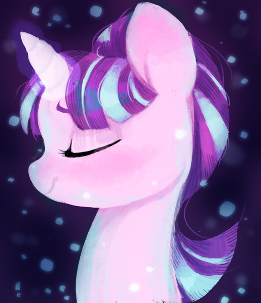 Size: 2792x3232 | Tagged: safe, artist:gorjeenebula, derpibooru import, starlight glimmer, pony, unicorn, bust, eyes closed, female, glowing horn, magic, mare, portrait, smiling, solo