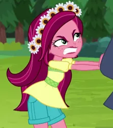 Size: 425x479 | Tagged: safe, derpibooru import, screencap, gloriosa daisy, equestria girls, legend of everfree, angry, cropped, gritted teeth, pushing, solo