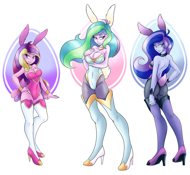 Size: 2080x1920 | Tagged: suggestive, artist:ambris, derpibooru import, princess cadance, princess celestia, princess luna, art pack:an equestrian easter, equestria girls, alicorn triarchy, an equestrian easter, armpits, art pack, ass, boots, breasts, bunny ears, bunny girl, bunny suit, bunnylestia, busty princess cadance, busty princess celestia, busty princess luna, cleavage, clothes, cuffs (clothes), dean cadance, easter egg, female, females only, heart, high heel boots, high heels, leotard, milf, moonbutt, principal celestia, simple background, thigh boots, thong leotard, vice principal luna, white background