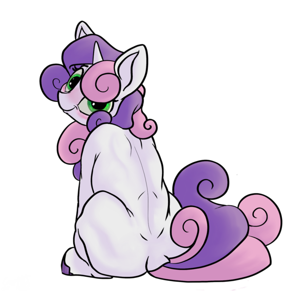 Size: 1280x1280 | Tagged: safe, artist:greyscaleart, derpibooru import, sweetie belle, pony, unicorn, blushing, female, looking back, mare, simple background, sitting, smiling, solo, transparent background