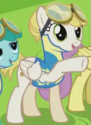 Size: 405x558 | Tagged: safe, derpibooru import, screencap, parasol, spring melody, sprinkle medley, sugar cookie, pegasus, pony, wonderbolts academy, background pony, clothes, cropped, female, hair bun, mare, uniform, wonderbolt trainee uniform, wonderbolts uniform