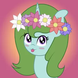 Size: 2083x2083 | Tagged: safe, artist:sketchydesign78, derpibooru import, oc, oc:sketchy design, unofficial characters only, pony, :p, blush sticker, blushing, bust, cute, floral head wreath, flower, flower in hair, portrait, solo, tongue out, vector