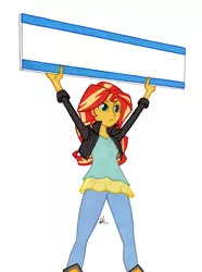 Size: 950x1278 | Tagged: safe, artist:manly man, derpibooru import, edit, sunset shimmer, equestria girls, colored pencil drawing, exploitable meme, female, meme, protest, sign, simple background, solo, sunset's board, template, traditional art, white background