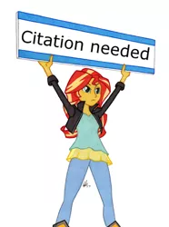 Size: 950x1278 | Tagged: safe, artist:manly man, derpibooru import, edit, sunset shimmer, equestria girls, citation needed, colored pencil drawing, exploitable meme, female, meme, protest, reaction image, sign, simple background, solo, sunset's board, traditional art, white background, wikipedia, xkcd