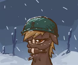Size: 635x532 | Tagged: safe, artist:plunger, derpibooru import, ponified, ponified:sgt. reckless, earth pony, pony, 4chan, bottle, drawthread, helmet, image, jpeg, mouth hold, snow, solo, warpone