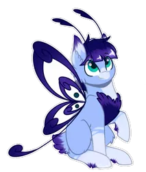Size: 891x1045 | Tagged: safe, artist:cloud-drawings, derpibooru import, oc, oc:jay-jay, unofficial characters only, butterfly pony, grottoling, original species, pony, antennae, butterfly wings, male, raised hoof, simple background, sitting, solo, transparent background