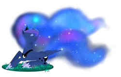 Size: 2048x1302 | Tagged: safe, artist:princesketchy, derpibooru import, princess luna, alicorn, pony, eyes closed, galaxy mane, prone, simple background, solo, transparent background