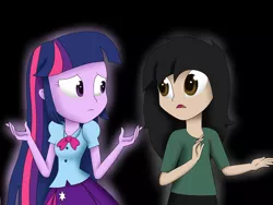 Size: 4000x3000 | Tagged: safe, artist:vicakukac200, derpibooru import, twilight sparkle, oc, equestria girls, absurd resolution, clothes, concerned, duo, equestria girls-ified, looking at each other, pleated skirt, shirt, skirt