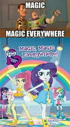 Size: 958x1733 | Tagged: safe, derpibooru import, fluttershy, pinkie pie, rainbow dash, rarity, sour sweet, twilight sparkle, twilight sparkle (alicorn), dance magic, equestria girls, mirror magic, movie magic, spoiler:eqg specials, equestria girls logo, error, everywhere meme pony edition, i can't believe it's not sci-twi, magic magic everywhere!, meme, perdita finn, toy story, wondercolts, x x everywhere