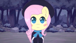 Size: 889x500 | Tagged: safe, artist:omegaozone, derpibooru import, fluttershy, pony, animated, blush sticker, blushing, clothes, dungeons and dragons, ear fluff, final fantasy, final fantasy iii, frame by frame, gif, hoof hold, magic, roleponies, solo, staff, wizard