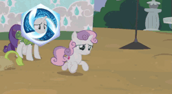 Size: 715x393 | Tagged: safe, derpibooru import, edit, edited screencap, screencap, rarity, sweetie belle, pony, forever filly, animated, flower costume, flowerity, gif, heroes of the storm, metaphor, metaphor gif, obligatory pony