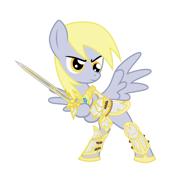 Size: 5686x6092 | Tagged: safe, artist:amarthgul, derpibooru import, derpy hooves, pegasus, pony, absurd resolution, armor, dexterous hooves, epic derpy, female, hoof hold, mare, simple background, solo, sword, transparent background, vector, weapon