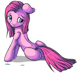 Size: 1459x1361 | Tagged: safe, artist:itresad, derpibooru import, pinkie pie, earth pony, pony, crying, female, looking back, mare, pinkamena diane pie, sad, simple background, solo, transparent background