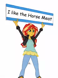 Size: 950x1278 | Tagged: safe, artist:manly man, derpibooru import, edit, sunset shimmer, equestria girls, exploitable meme, female, funny, implied cannibalism, meme, parody, sign, solo, sunset's board