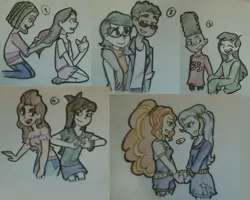 Size: 1633x1308 | Tagged: artist needed, source needed, safe, derpibooru import, adagio dazzle, trixie, equestria girls, crossover, female, hey arnold, isabella garcia shapiro, kids next door, lesbian, male, phineas and ferb, shipping, stacy hirano, straight, traditional art, triagio