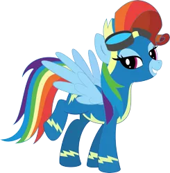 Size: 3099x3156 | Tagged: safe, artist:bigmk, derpibooru import, rainbow dash, pegasus, pony, clothes, female, goggles, high res, mare, rainbow dash always dresses in style, rainbow fash, raised leg, simple background, solo, transparent background, uniform, vector, wonderbolts uniform