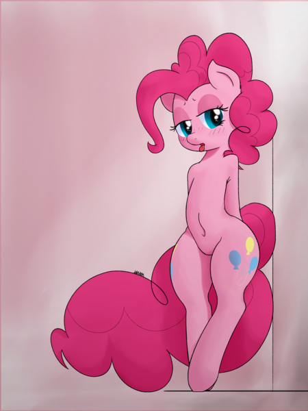 Size: 3163x4218 | Tagged: suggestive, artist:mang, derpibooru import, pinkie pie, pony, absurd resolution, bedroom eyes, belly button, open mouth, solo, tongue out