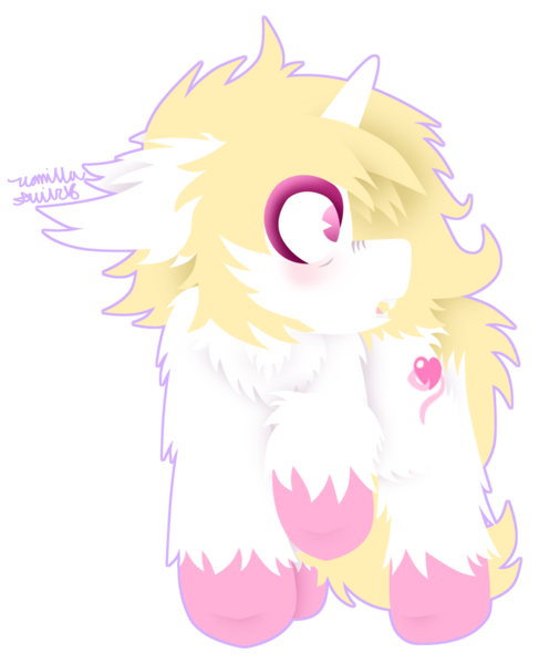 Size: 1590x1958 | Tagged: safe, artist:vanillaswirl6, derpibooru import, oc, oc:sugar kiss, unofficial characters only, pony, unicorn, blushing, cheek fluff, chest fluff, chibi, colored eyelashes, colored hooves, commission, cute, cute little fangs, ear fluff, fangs, floppy ears, fluffy, looking at something, male, no pupils, open mouth, raised hoof, scared, scrunchy face, sharp teeth, shoulder fluff, signature, simple background, solo, stallion, surprised, teeth, transparent background, unshorn fetlocks