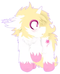 Size: 1590x1958 | Tagged: safe, artist:vanillaswirl6, derpibooru import, oc, oc:sugar kiss, unofficial characters only, pony, unicorn, blushing, cheek fluff, chest fluff, chibi, colored eyelashes, colored hooves, commission, cute, cute little fangs, ear fluff, fangs, floppy ears, fluffy, looking at something, male, no pupils, open mouth, raised hoof, scared, scrunchy face, sharp teeth, shoulder fluff, signature, simple background, solo, stallion, surprised, teeth, transparent background, unshorn fetlocks