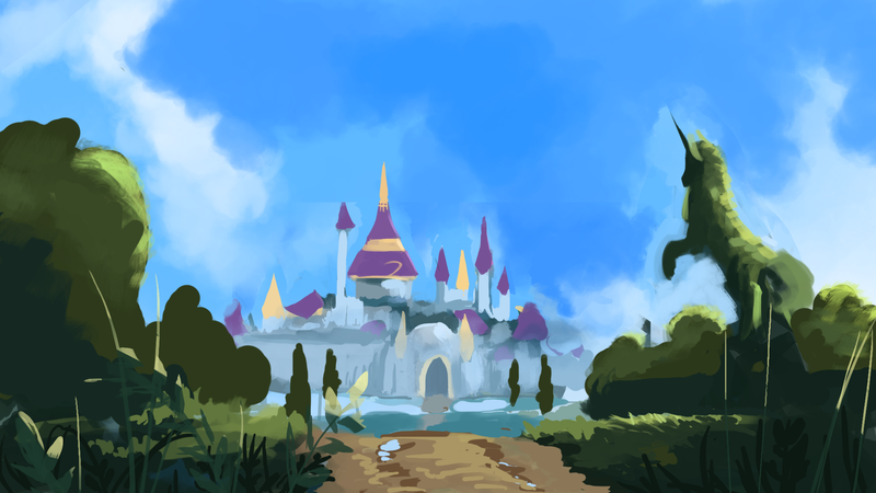 Size: 1920x1080 | Tagged: safe, artist:hierozaki, derpibooru import, pony, canterlot, canterlot castle, scenery, topiary