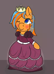 Size: 736x1000 | Tagged: safe, artist:lazerblues, derpibooru import, oc, oc:cold front, unofficial characters only, pony, clothes, crossdressing, crown, dress, jewelry, male, regalia, stallion