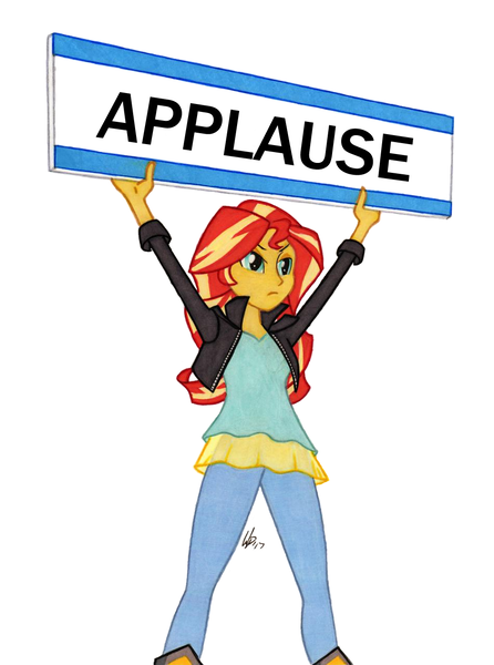 Size: 950x1278 | Tagged: safe, artist:manly man, derpibooru import, edit, sunset shimmer, equestria girls, clothes, exploitable meme, female, jacket, leather jacket, meme, pants, sign, simple background, solo, sunset's board, white background