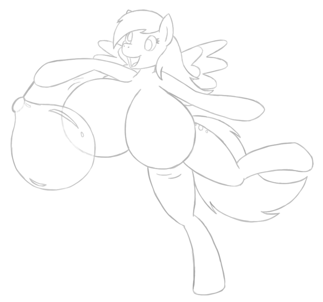 Size: 930x870 | Tagged: anthro, arm hooves, artist:allrights, big breasts, breasts, bubble, bubble wand, busty derpy hooves, derpibooru import, derpy hooves, featureless breasts, happy, huge breasts, impossibly large breasts, questionable, sketch, spinning, unguligrade anthro