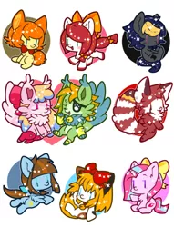 Size: 400x523 | Tagged: safe, artist:snow angel, derpibooru import, oc, oc:heart, unofficial characters only, earth pony, pegasus, pony, unicorn, bow, chibi, female, hair bow, mare, non-pony oc