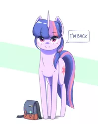 Size: 1900x2402 | Tagged: safe, artist:mrscroup, derpibooru import, twilight sparkle, pony, unicorn, backpack, dialogue, female, looking at you, mare, solo, speech bubble