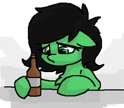 Size: 333x289 | Tagged: safe, artist:plunger, derpibooru import, oc, oc:anonfilly, unofficial characters only, pony, alcohol, beer, beer bottle, female, filly, sad