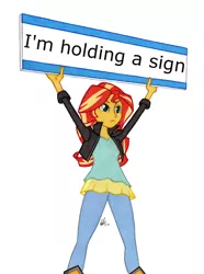 Size: 950x1278 | Tagged: safe, artist:manly man, derpibooru import, edit, sunset shimmer, equestria girls, captain obvious, colored pencil drawing, exploitable meme, female, meme, protest, sign, simple background, solo, sunset's board, traditional art, truth, white background