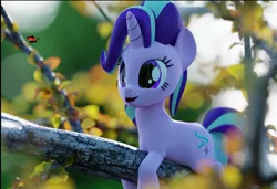 Size: 1024x699 | Tagged: safe, artist:galawaille, derpibooru import, starlight glimmer, pony, unicorn, 3d, blender, female, mare, open mouth, smiling, solo, tree, tree branch