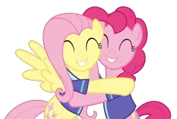 Size: 4472x3000 | Tagged: safe, artist:sollace, derpibooru import, fluttershy, pinkie pie, pony, buckball season, .svg available, absurd resolution, buckball uniform, cute, diapinkes, hug, shyabetes, simple background, smiling, transparent background, vector