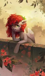 Size: 1000x1679 | Tagged: safe, artist:dearmary, derpibooru import, oc, unofficial characters only, pegasus, pony, commission, female, flower, looking at you, solo