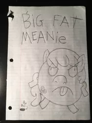 Size: 3024x4032 | Tagged: safe, artist:b-cacto, derpibooru import, cheerilee, pony, absurd resolution, angry, big fat meanie, doodle, funny scat, lined paper, new student starfish, paper, parody, spongebob squarepants, tongue out, traditional art