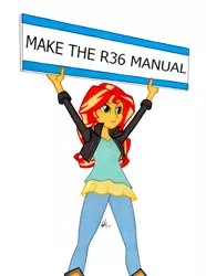 Size: 761x1024 | Tagged: safe, artist:manly man, derpibooru import, edit, sunset shimmer, equestria girls, car, exploitable meme, female, meme, nissan, nissan gt-r, sign, simple background, solo, sunset's board, white background