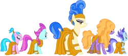 Size: 2248x1001 | Tagged: safe, artist:cloudyglow, derpibooru import, sapphire shores, pony, background pony, clothes, clothes swap, cosplay, costume, crossover, disney, female, group, hercules, mare, muses, simple background, the muses, transparent background, vector