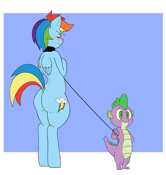 Size: 1900x2000 | Tagged: artist needed, bipedal, blushing, bondage, collar, derpibooru import, dock, dragon, eyes closed, femsub, leash, male, maledom, pet play, plot, rainbow dash, rainbowspike, rainbutt dash, semi-anthro, shipping, spike, straight, submissive, suggestive, tsunderainbow, tsundere, unamused