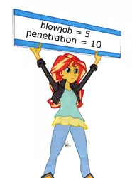 Size: 950x1278 | Tagged: suggestive, artist:manly man, derpibooru import, edit, sunset shimmer, equestria girls, colored pencil drawing, exploitable meme, female, meme, prices, prostitute, protest, sign, simple background, solo, sunset's board, traditional art, white background
