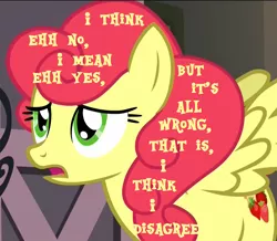 Size: 1238x1080 | Tagged: safe, derpibooru import, edit, edited screencap, screencap, strawberry sunrise, pegasus, pony, honest apple, cropped, female, lyrics, lyrics joke, mare, song reference, stealth pun, strawberry fields forever, text, the beatles