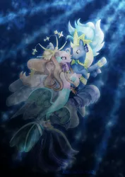 Size: 1600x2263 | Tagged: safe, artist:jucamovi1992, derpibooru import, oc, oc:anfitrite, oc:poseidon, unofficial characters only, merpony, pony, clothes, female, husband and wife, male, underwater