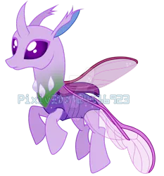 Size: 1024x1097 | Tagged: artist:aishiranfeather, changedling, changedling oc, changeling, changeling oc, derpibooru import, flying, oc, purple changeling, safe, simple background, solo, transparent background, unofficial characters only, vector, watermark