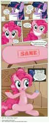 Size: 3355x8400 | Tagged: safe, artist:perfectblue97, derpibooru import, pinkie pie, princess luna, twilight sparkle, earth pony, pony, comic:without magic, absurd resolution, bathroom, blank flank, blue pill, comic, earth pony twilight, golden oaks library, movie reference, poster, red pill, stamp, the matrix, toilet, toilet paper roll